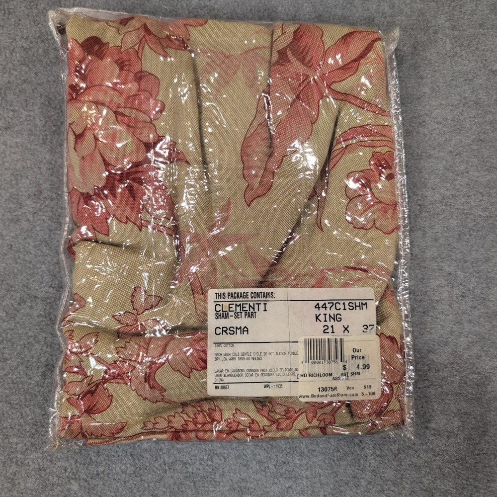 Vintage Clementi Crsma King Sham Part Beige Red Floral Bedding Home Decor